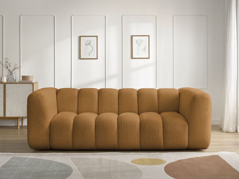  Bobochic canapé droit fixe 3 places talia tissu bouclette jaune TALIA - Conforama D