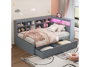 Lit simple 90x200 cm <strong>BEAOK</strong> <strong></strong> coloris gris
