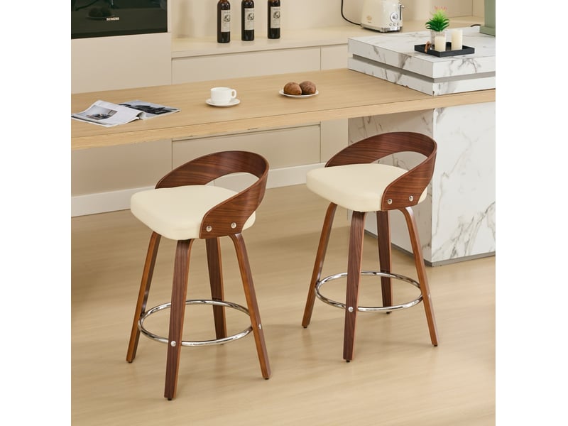 Tabouret de bar pivotant dossier bas effet bois noyer beige cravdom - Conforama C