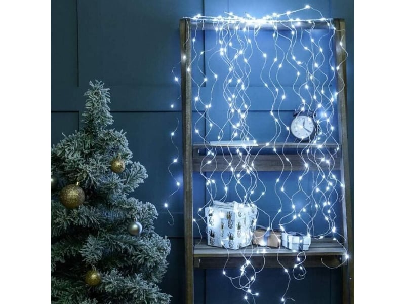  2 guirlandes lumineuses 10 m 100 led blanc‑froid, étanche ip65, piles, minuterie et télécommande, décoration intérieur‑extérieur noël, mariage, jardin  - Conforama D
