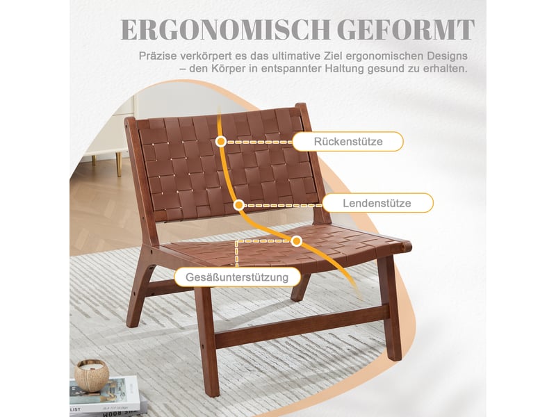 Fauteuil sans accoudoirs,71x66x72 cm,style industriel,pu tressé,marron - Conforama E