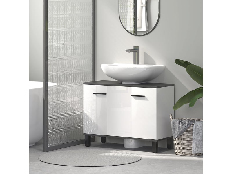  Meuble sous lavabo salle de bain blanc brillant, 80 x 34 x 60 cm  - Conforama C