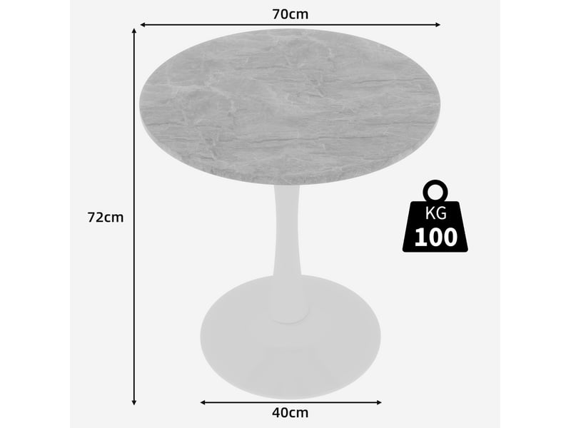  Table de salle à manger ronde 70 cm, marbre artificiel gris et blanc à piètement central  - Conforama C