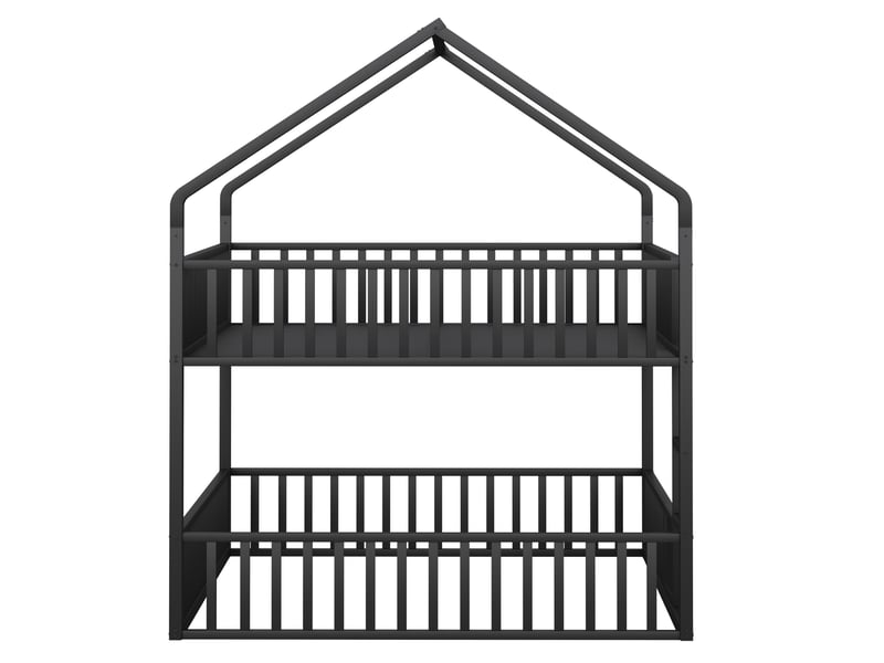  Lit superposé 140x200 garde-corps porte ouvrante échelle frontale métal robuste noir 1 sommier sans matelas  - Conforama R