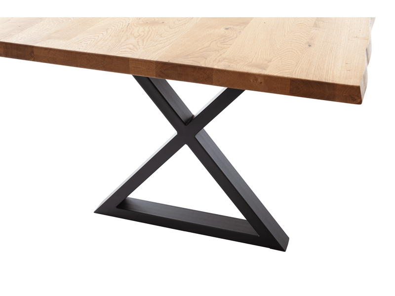 Table à manger avec bord irrégulier coloris chêne massif et pieds en métal noir - longueur 160 x profondeur 90 x hauteur 76 cm - Conforama E