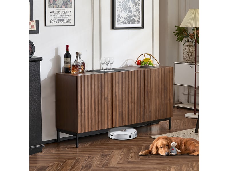 Buffet bas 150x40x80 cm 3 portes à motif ondulé mdf marron foncé effet bois  - Conforama C