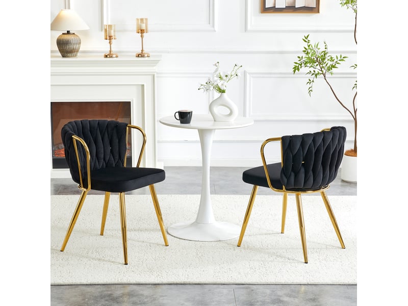  Chaise de salle à manger 43x58x76 cm dossier tressé métal noir et doré  - Conforama C