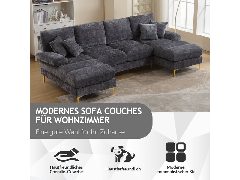 Canapé d'angle, canapé chenille – pour salon, pour appartement, en chenille, forme u - Conforama W