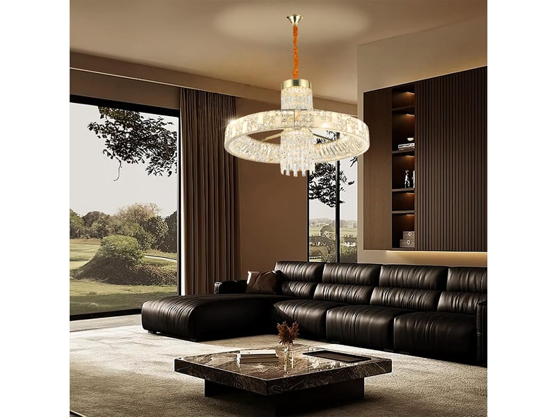  Lustre 3 anneaux en cristal c – led 72 w intégrée, éclairage 3 couleurs ASLED-688 - Conforama B