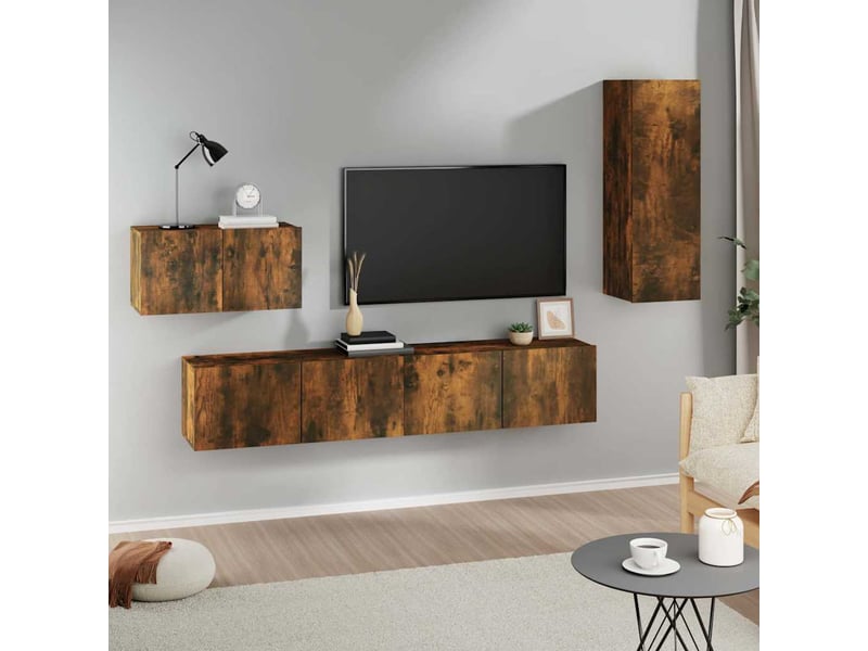  Ensemble de meubles tv 4 pcs chêne fumé bois d'ingénierie shl49263  - Conforama B