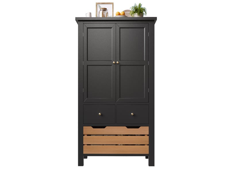  Meuble de cuisine muvano, buffet haut de cuisine noir, 2 portes et 5 tiroirs, 80 × 40 × 140 cm  - Conforama A