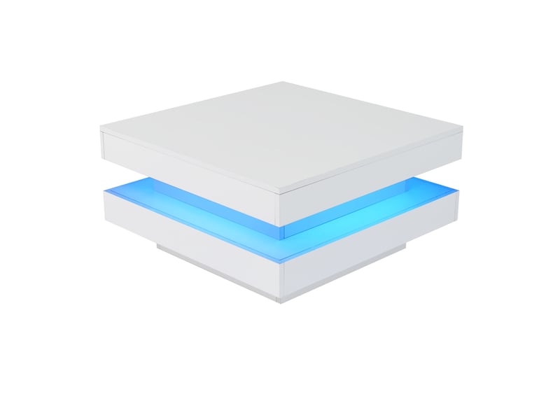  Table basse carrée 70x70x36 cm led bluetooth panneau de particules blanc  - Conforama A