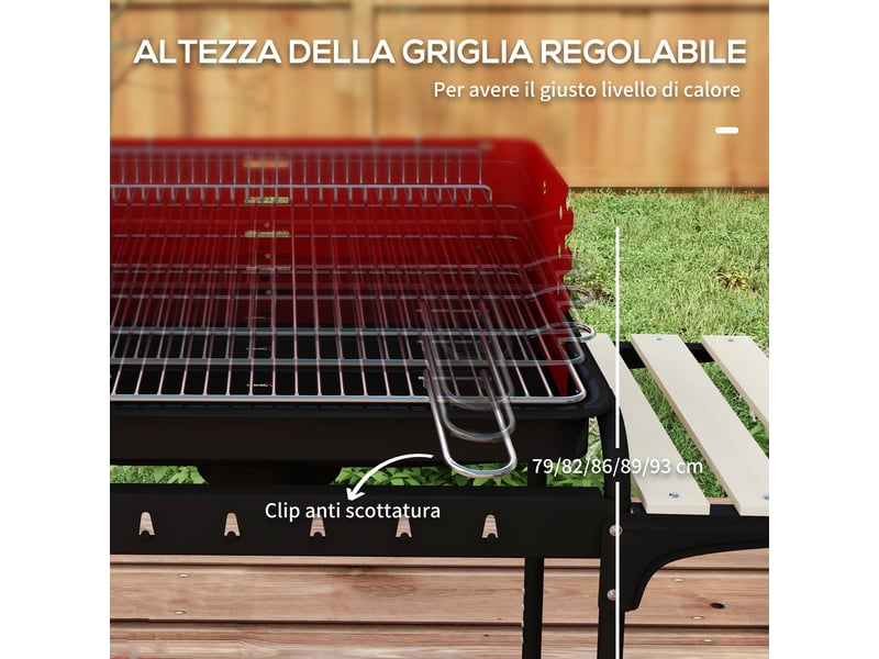  Barbecue à charbon pour jardin, gril réglable sur roulettes, 103 x 47 x 95 cm  - Conforama W