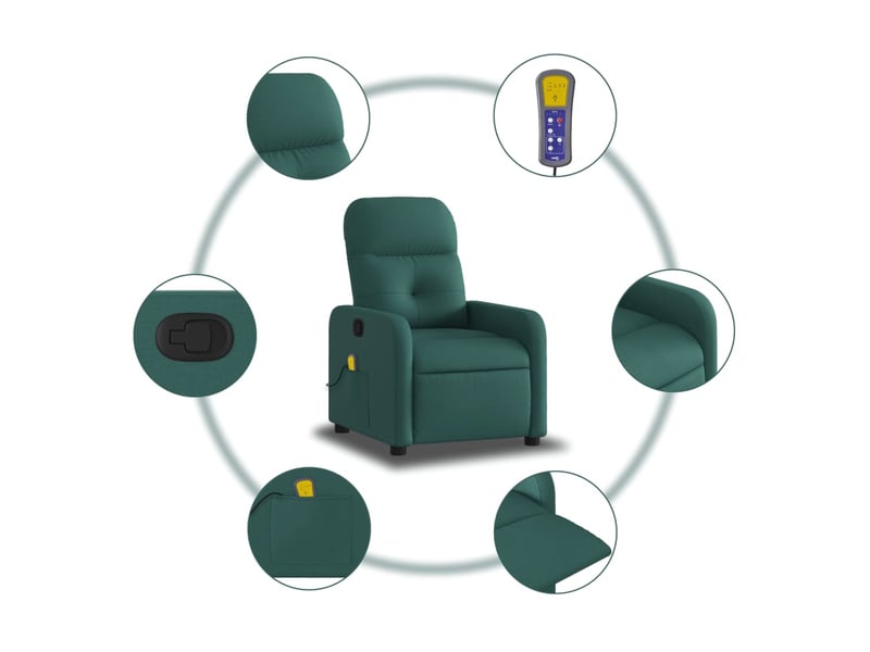  Fauteuil de relaxation tv fonction d'inclinaison manuelle en tissu vert foncé dec027123  - Conforama E