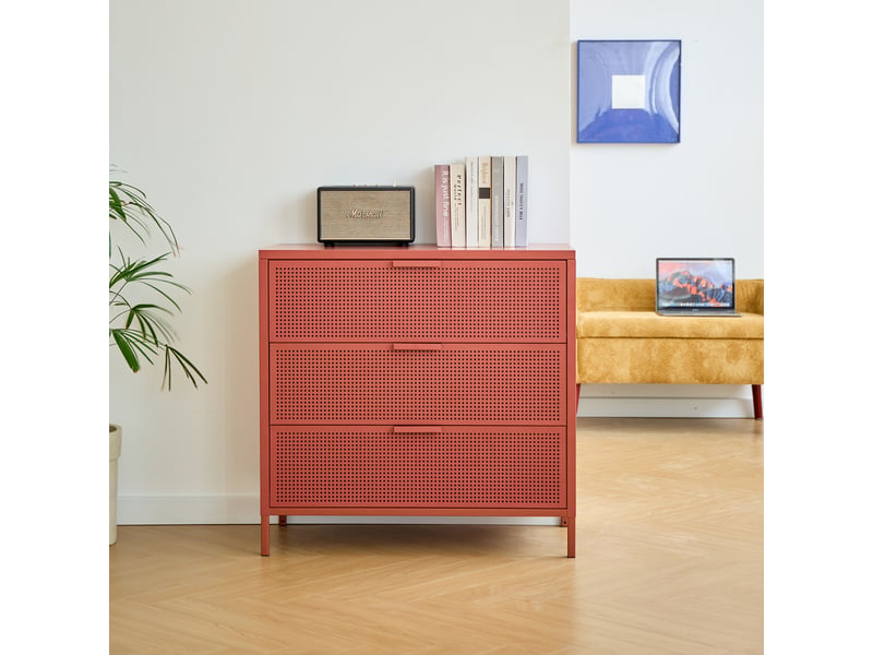  Nordlys - commode chambre scandinave metal 3 tiroirs rangement metal terracotta  - Conforama C