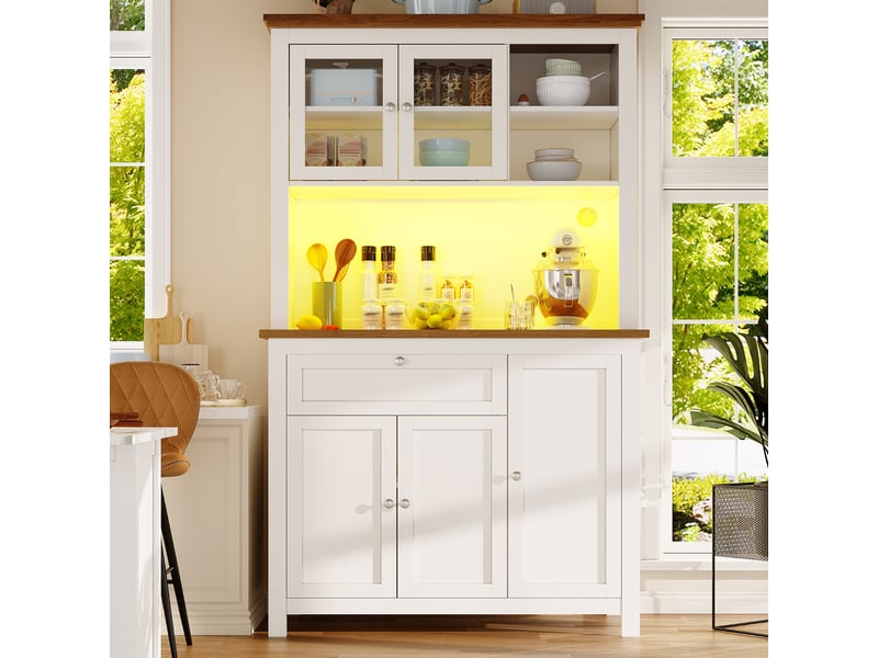  Vaisselier blanc avec led, armoire de cuisine 180cm avec portes coulissantes (sans matelas)  - Conforama D