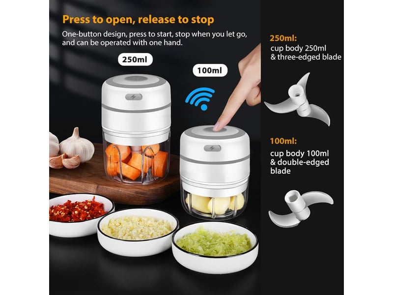  2pcs mini hachoir électrique hachoir à viande sans fil hachoir alimentaire avec lames tranchantes, presse-ail électrique mini mélangeur alimentaire po  - Conforama D