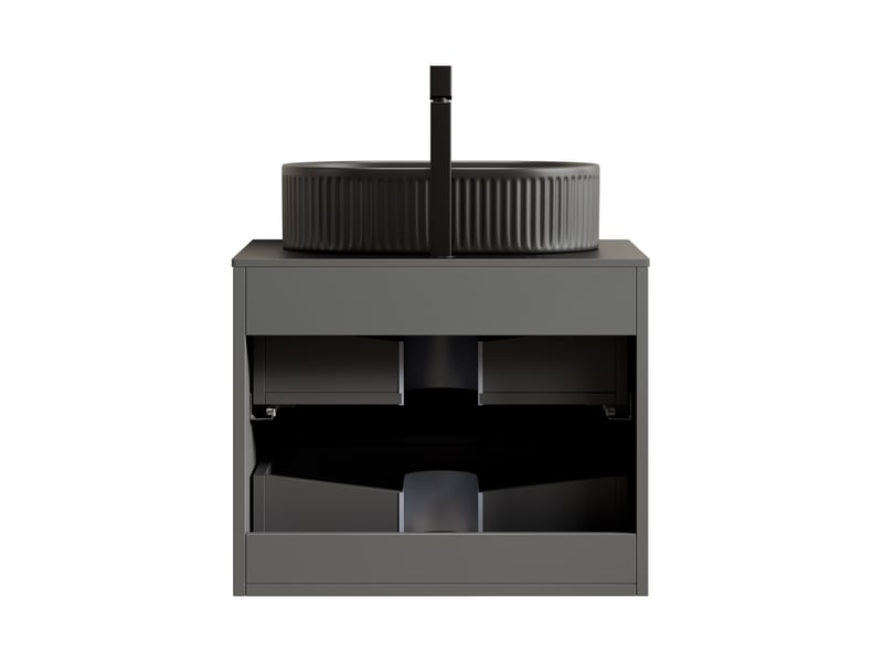  Meuble sous vasque suspendu 2 tiroirs - lpospi - fermeture douce, céramique, pierre frittée noir 60 × 46 × 62,2 cm  - Conforama E