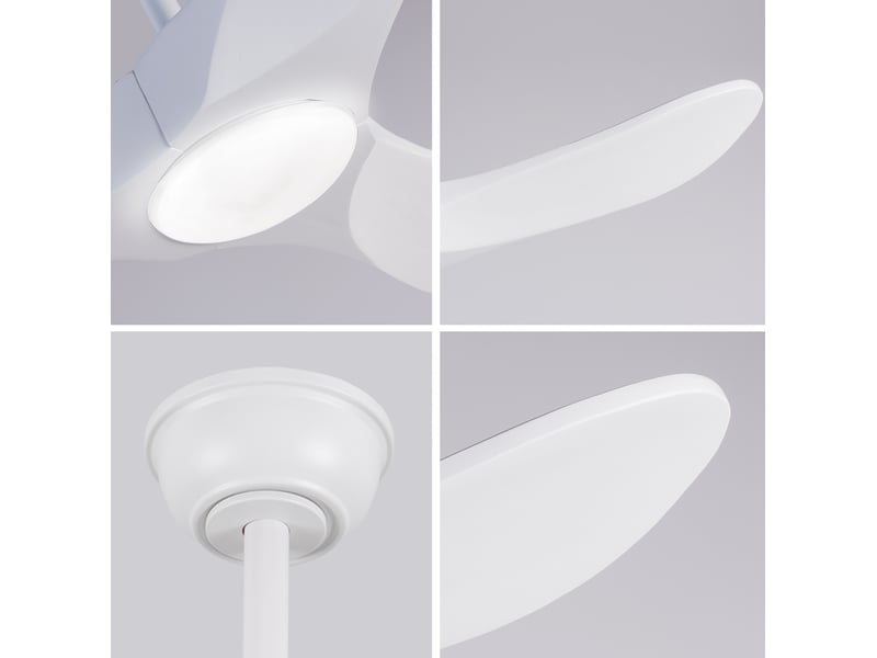  Ventilateur de plafond 42 pouces avec lumière led et télécommande, 3 pales en bois blanc, 6 vitesses, réversible  - Conforama D