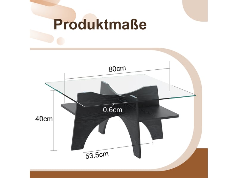  Table basse carrée 80x80x40 cm fixe mdf noir  - Conforama E