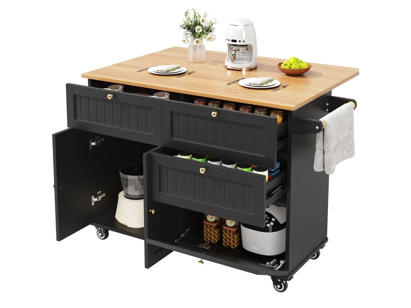 Desserte de cuisine extensible 133 x 70 x 88 cm, mdf noir, roulettes et rangement - Conforama A