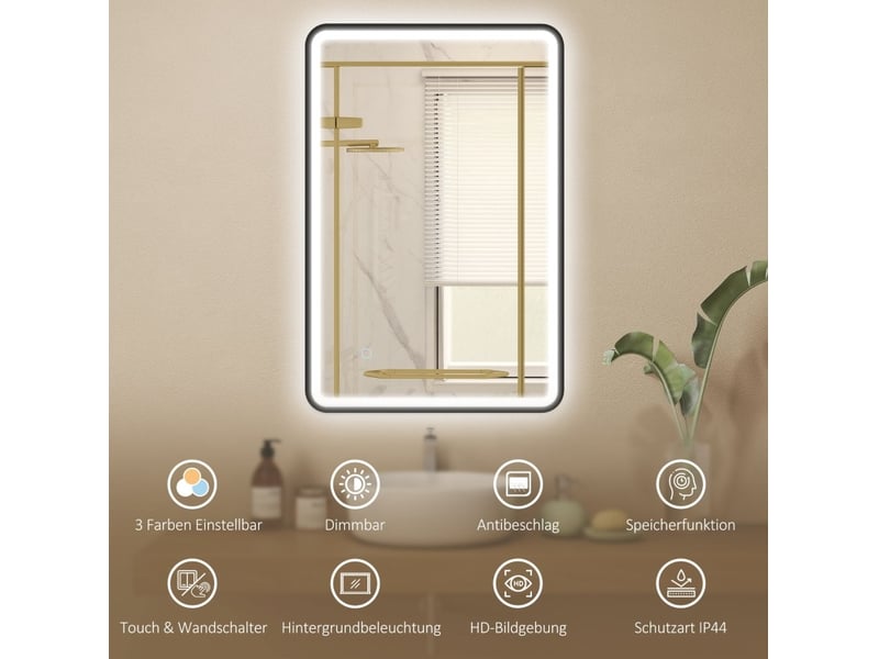  Miroir de salle de bains led 90x60 cm dimmable noir  - Conforama C