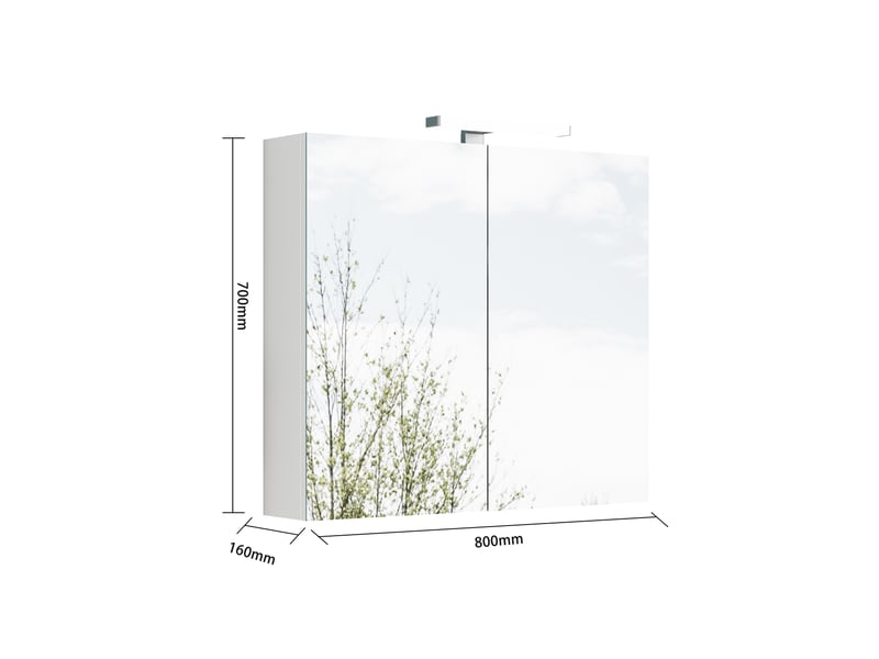  Meuble miroir salle de bain mural 80cm blanc led, prise fr, 2 portes, préassemblé  - Conforama C