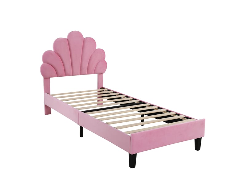  Modenvie lit enfant capitonné 90x200 cm - tête de lit fleur, sommier inclus, sans matelas - rose  - Conforama D