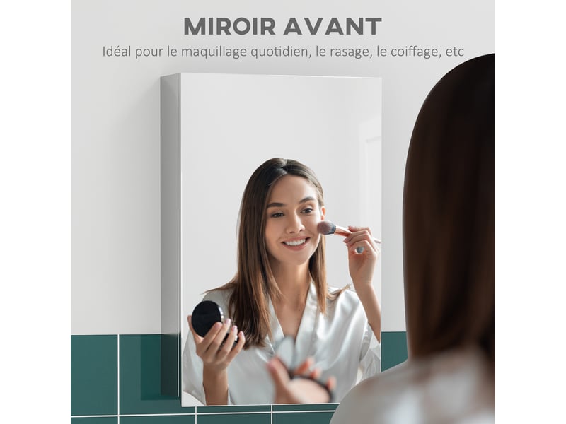  Armoire miroir de salle de bain en acier inoxydable murale armoire de toilette 39 x 12 x 60 cm  - Conforama E