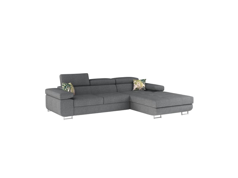 Canapé d'angle convertible amanda gris chiné – tissu effet lin et appuie-têtes réglables - Conforama E
