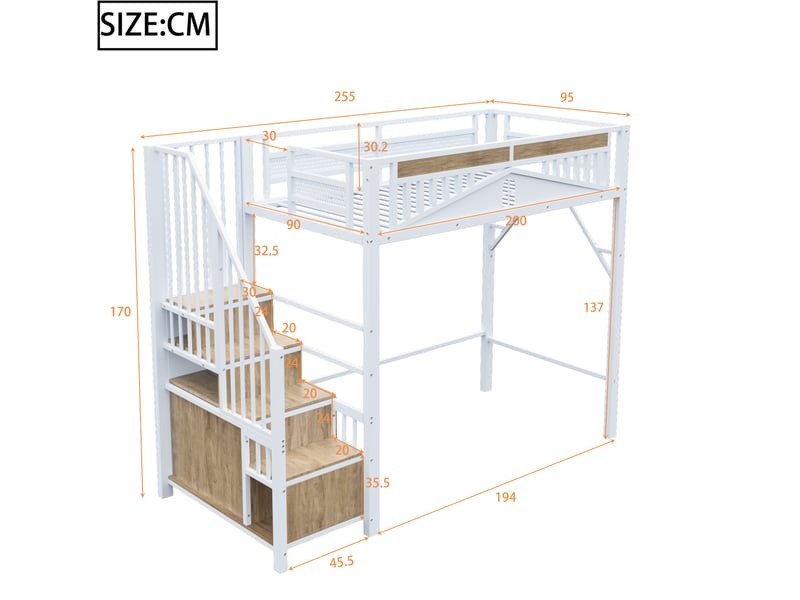  Lit mezzanine 90x200 cm avec escalier et rangements coloris blanc  - Conforama A