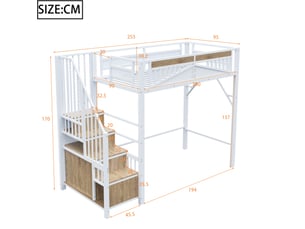 Lit mezzanine 90x200 cm <strong>MODENUIT </strong> <strong></strong> coloris blanc