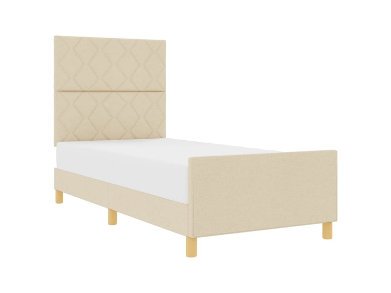  Lit simple- lit adulte -  cadre de lit avec tête de lit crème 100 x 200 cm tissu  - Conforama A