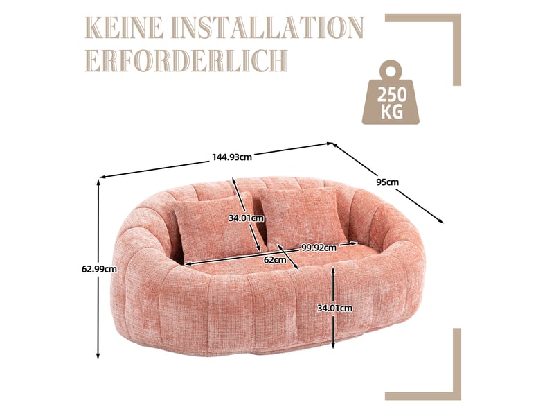 Canapé droit fixe 2 places rose en tissu, mousse à mémoire de forme, sans montage pour un salon accueillant - Conforama C