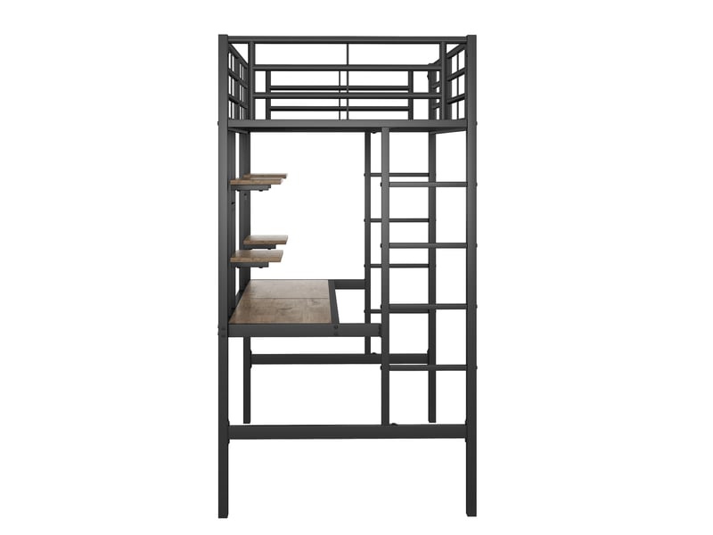  Lit mezzanine en métal noir 90 × 200 cm, bureau intégré et 2 bibliothèques  - Conforama D