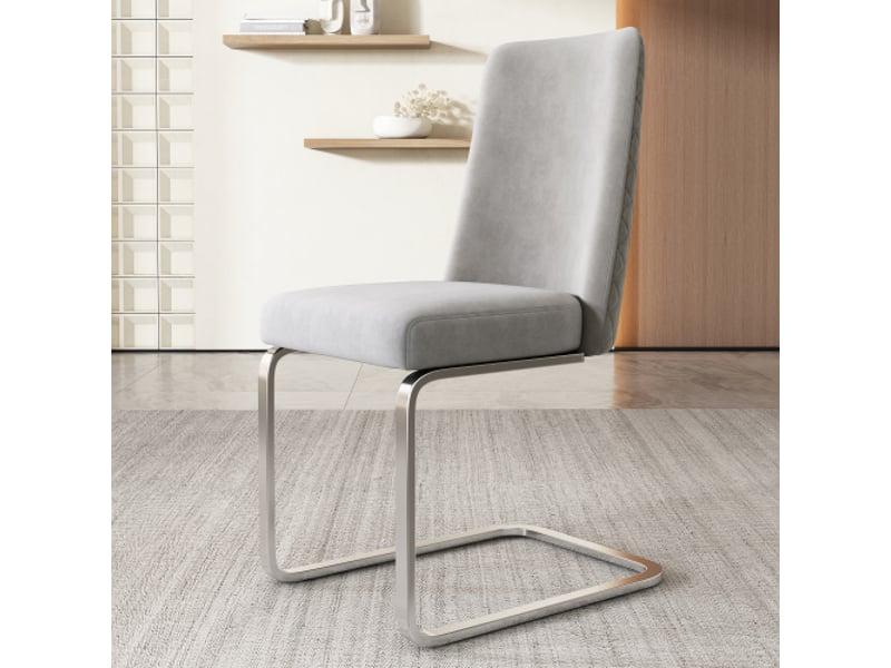  Chaise velours gris – lot de 6 – luxe pour salle à manger et salon – dos à motif diamant – pieds métal argenté  - Conforama B