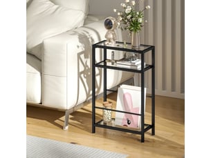 Table d'appoint 3 niveaux en verre trempé, cadre en acier noir – table basse moderne pour salon et chambre