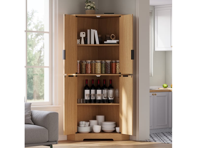 Meuble d'angle avec 4 portes et étagères réglables, finition rainurée, pour cuisine et salon, 60 × 60 × 172 cm - Conforama D
