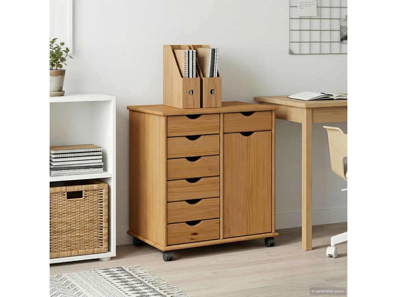  Caisson roulant de bureau 63,5 x 39 x 65,5 cm bois de pin massif shl5132  - Conforama B