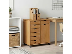Caisson roulant de bureau 63,5 x 39 x 65,5 cm bois de pin massif shl5132