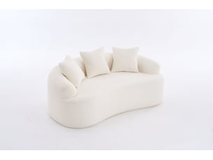Canapé 2 places modulaire incurvé 153 x 94 cm blanc cassé en chenille, 3 coussins décoratifs sans montage
