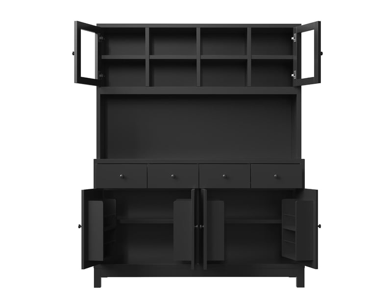  Buffet haut led rgb 4 tiroirs et portes en verre noir 140 x 38.5 x 180 cm  - Conforama B