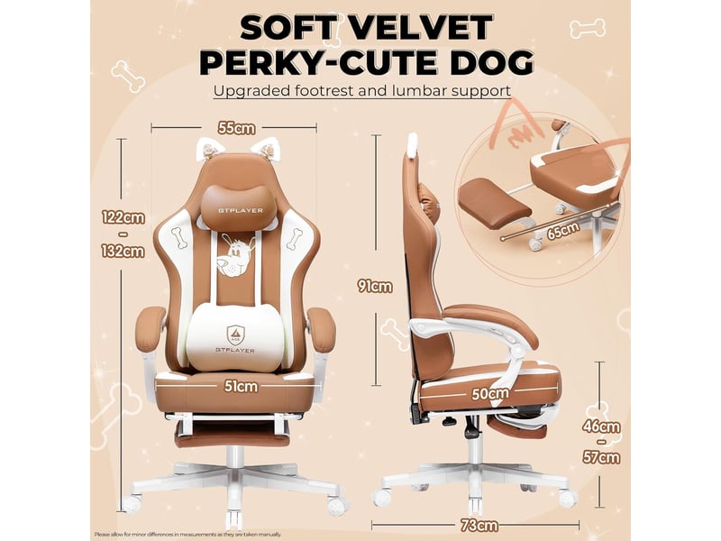  Gtplayer chaise de jeu avec oreilles de chat, mousse à mémoire de forme, repose-pieds, 150kg, cuir - marron GTP610-YE-PU - Conforama C