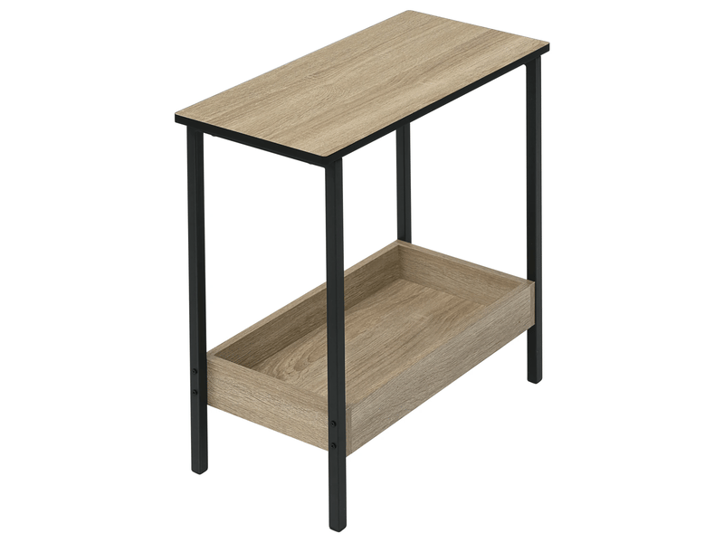  Bout de canapé avec étagère en bois d’ingénierie et métal, chêne clair et noir  - Conforama A