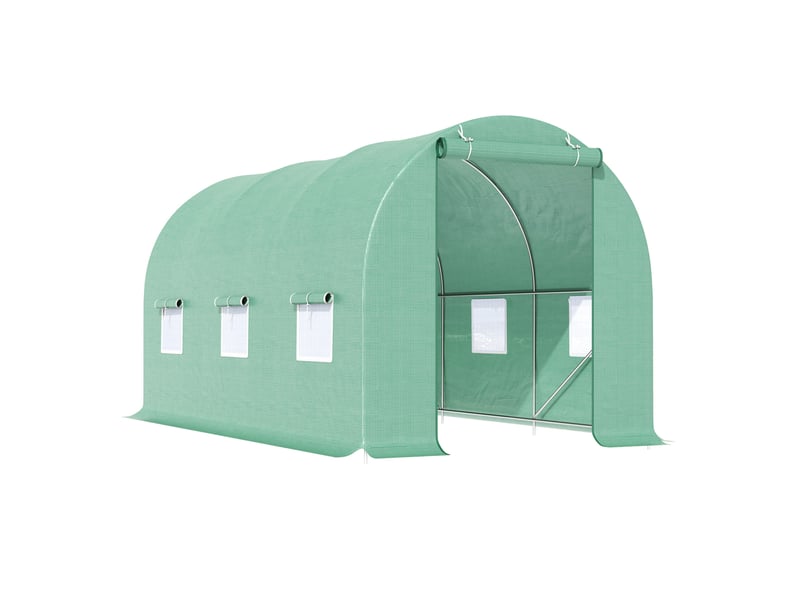  Serre tunnel de jardin 445x190x200 cm – verte – structure acier, portes enroulables et fenêtres filet  - Conforama A