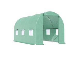 Serre tunnel de jardin 445x190x200 cm – verte – structure acier, portes enroulables et fenêtres filet