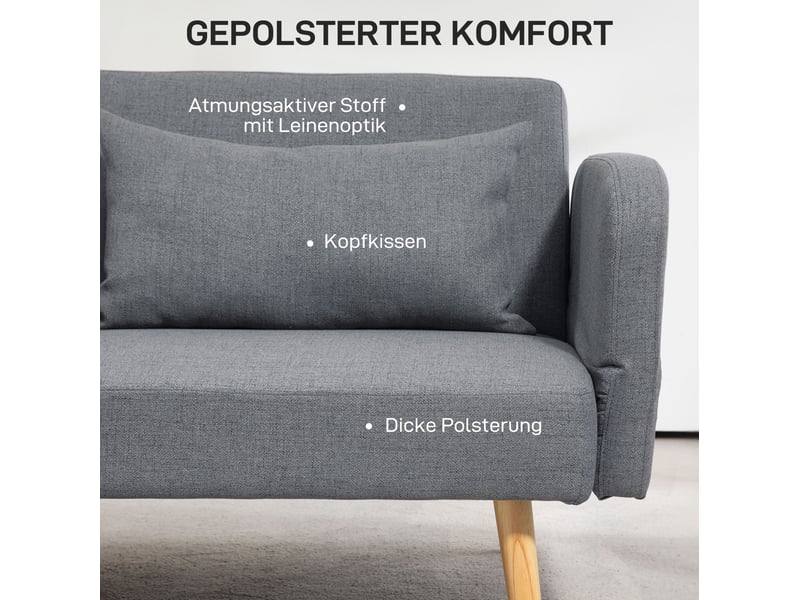 Canapé convertible 3 places avec dossier 3 positions et accoudoirs réglables, en polyester gris, 170 × 83 × 80 cm - Conforama E