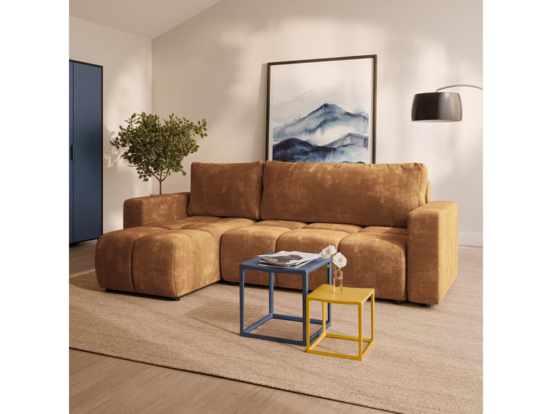 Canapé d'angle ramil, tissu chenille marron clair - Conforama B