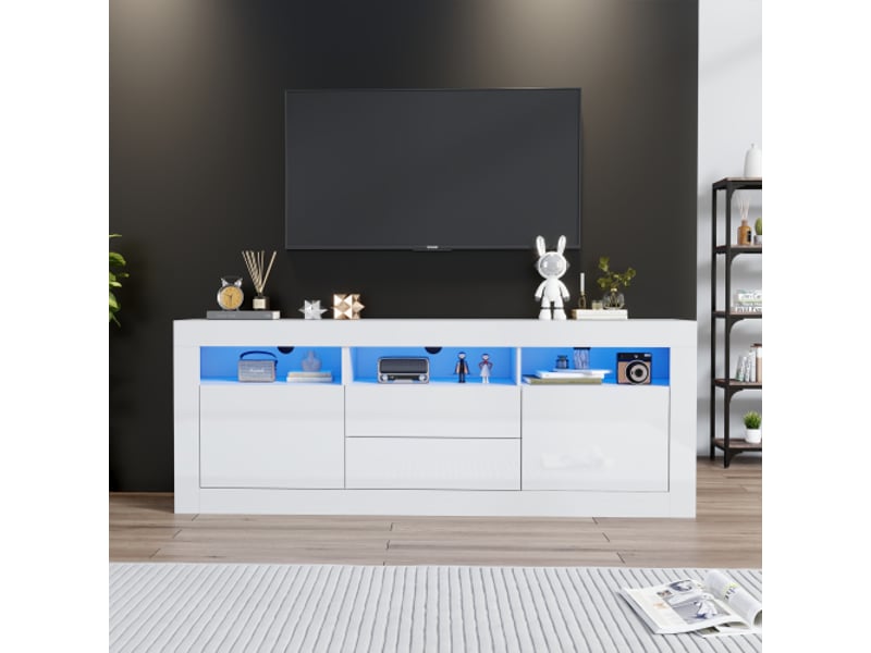  Meuble tv blanc 160 cm led panneau de particules meuble tv blanc - Conforama B