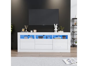 Meuble tv coloris blanc 160 cm <strong>MERAX</strong>  <strong>meuble tv blanc</strong>